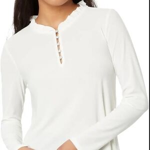 CeCe Half Placket Rhinestone Buttons Top